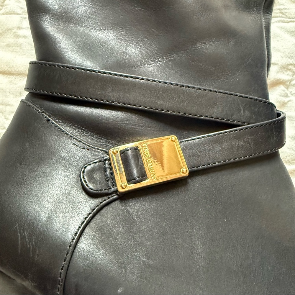 Vince Camuto Women’s Black Leather Strap Knee High Heel Boots - Picture 10 of 16